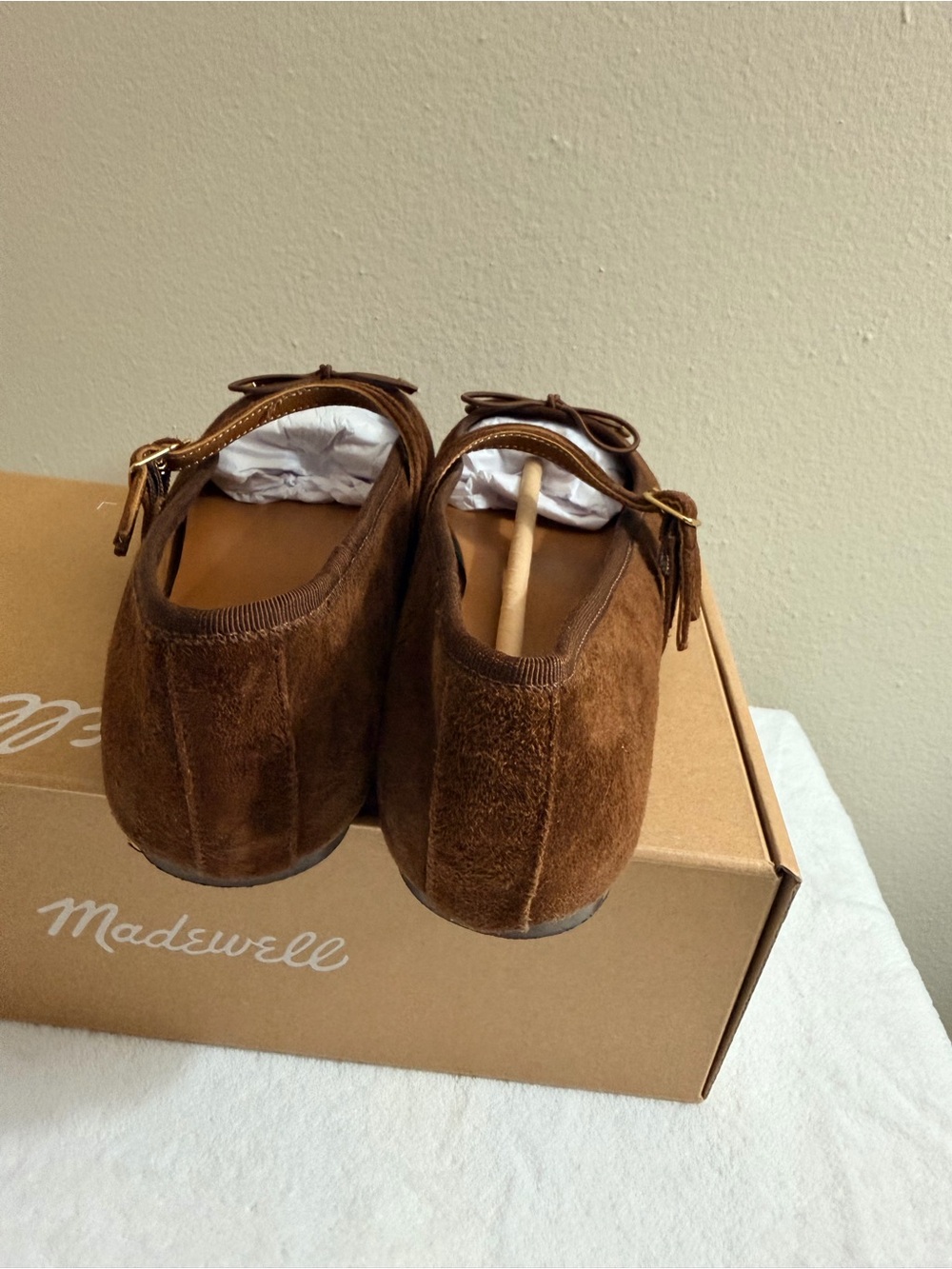 MADEWELL GRETA BOW DOUBLE-STRAP BALLET FLAT IN SUEDE - Soft Mahogany in Size 8 - Picture 8 of 12